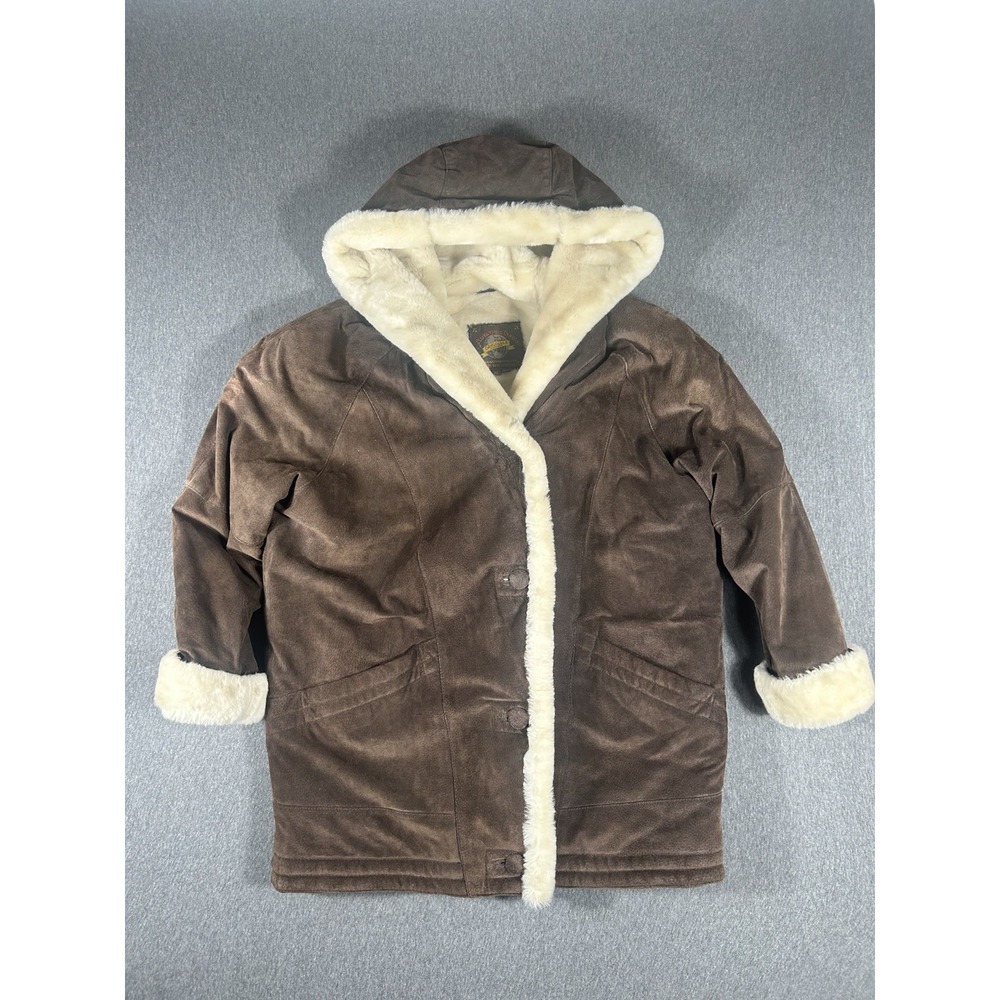 Rare Adventure Bound‎ by Wilsons Leather Suede Hooded Faux Fur Lined Coat Medium
